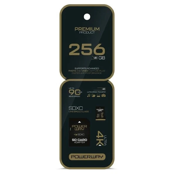 Powerway Premium 256 GB 90MB/S Ultra Hızlı 4K Destekli SDXC Hafıza Kartı ürün görseli 1