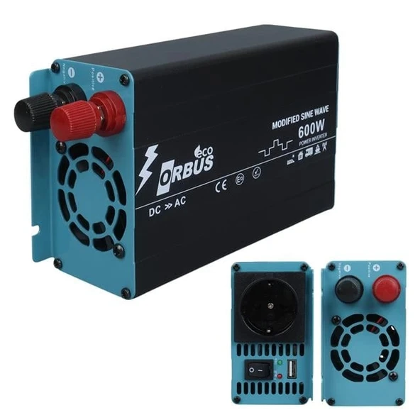 Orbus ORB600M DC 12V - 220V AC 600W/1200W Modified Sinus Sine Wave Inverter ürün görseli 1