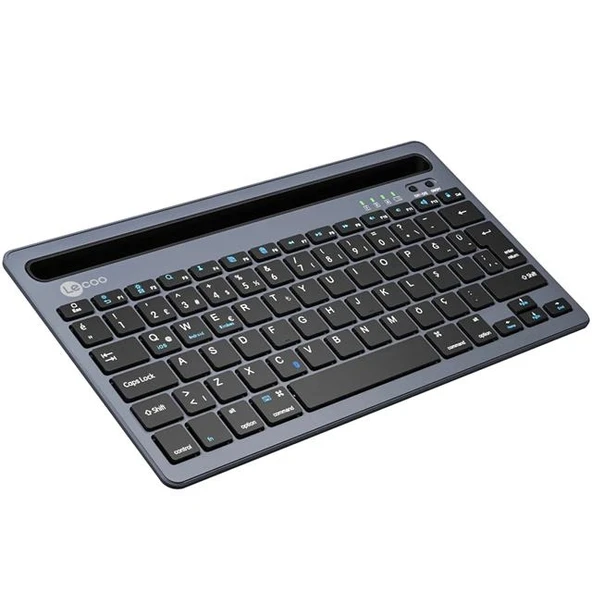 Lenovo Lecoo BK100 Bluetooth V3.0 Çoklu Cihaz Uyumlu Şarj Edilebilir Kablosuz Gri Türkçe Q Klavye ürün görseli 1