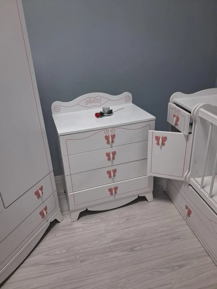 Bebek Odası 90654 Pink Takım Dolap Uzamalı Beşik Şifonyer Demonte Ürün ürün görseli 1