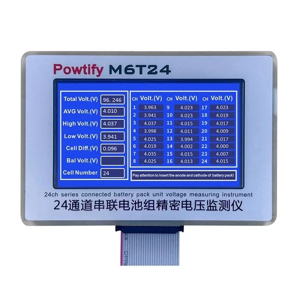 Powtify M6T24 24S Kanallı Yüksek Hassasiyetli Lityum Batarya Gerçek Zamanlı Voltaj Analizörü ürün görseli 1