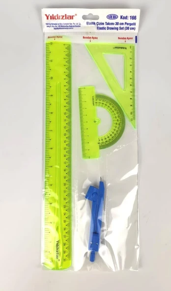 ELASTİK ÇİZİM TAKIMI 30 CM PERGELLİ - Resim 3