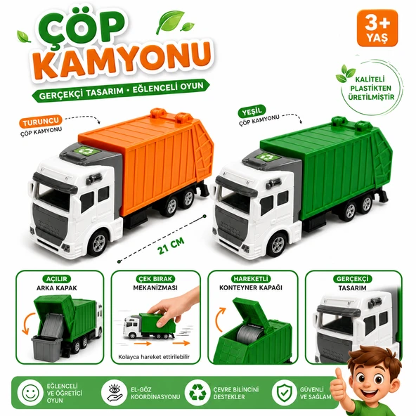Oyuncak Çöp Kamyonu Çek Bırak Konteynerlı Oyuncak Kamyonet Çöp Kamyonu ürün görseli 1