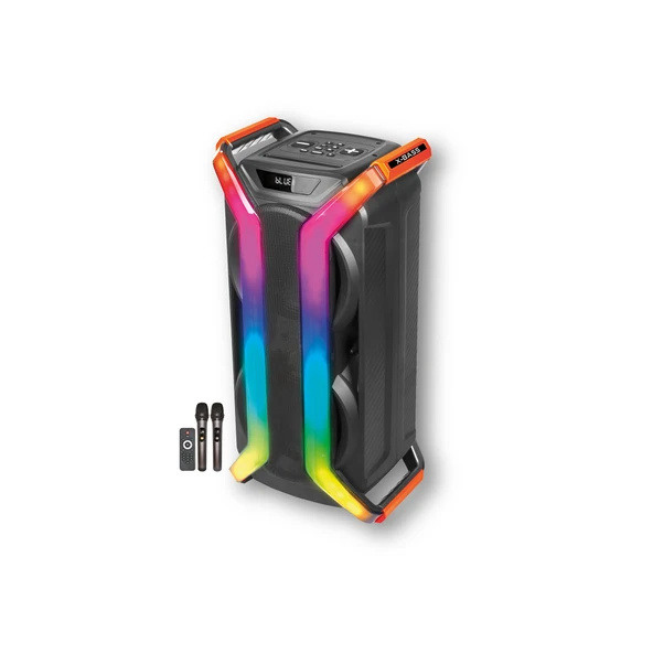 Çift Mikrofonlu Karaoke Seti Dev 8x2 İnç Bluetooth Kule Hoparlör RGB LED Işıklı Kumandalı ürün görseli 1