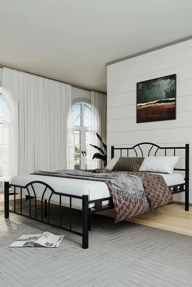 EFON Bella Metal Ferforje Karyola Çift Kişilik Siyah 150x200cm ürün görseli 1