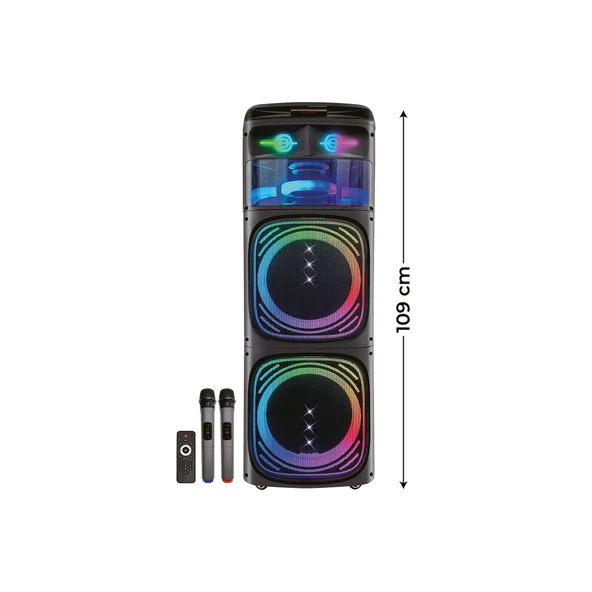 Çift Wooferlı Bluetooth Kule Hoparlör Profesyonel Çift Mikrofonlu Karaoke Seti LED Işıklı Speaker ürün görseli 1