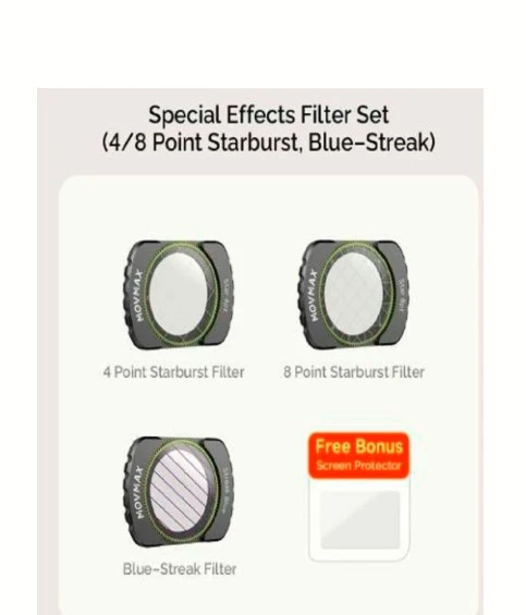 Movmax Special Effects Filter Set For DJI Pocket 3 (4/8 Point Starburst, Blue-Streak) ürün görseli 1
