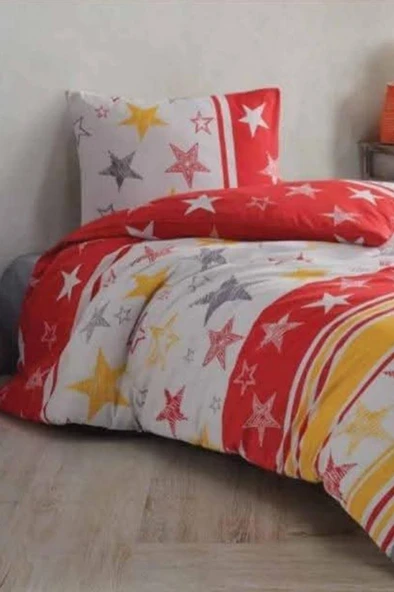 Yıldızlı Sarı Kırmızı Tek Kişilik Nevresim Takımı ürün görseli 1