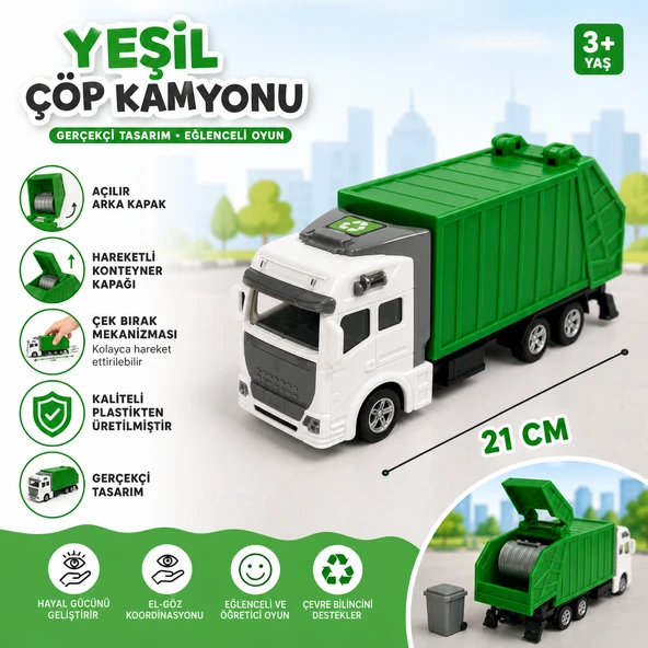 Oyuncak Çöp Kamyonu Çek Bırak Konteynerlı Oyuncak Kamyonet Çöp Kamyonu ürün görseli 1