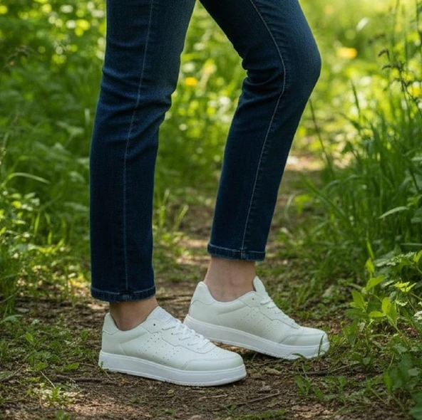Darkstep 158 Beyaz Cilt Düz Taban Spor Ayakkabı ürün görseli 1