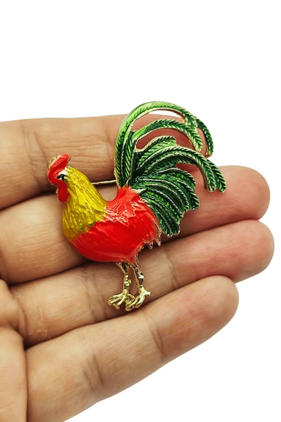 Royal Rooster Renkli Horoz Figürlü Dekoratif Broş ürün görseli 1