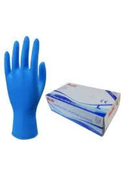 Beybi L (Large) Beden Pudrasız Mavi Nitril Muayene Eldiveni - 100'lğk Paket ürün görseli 1