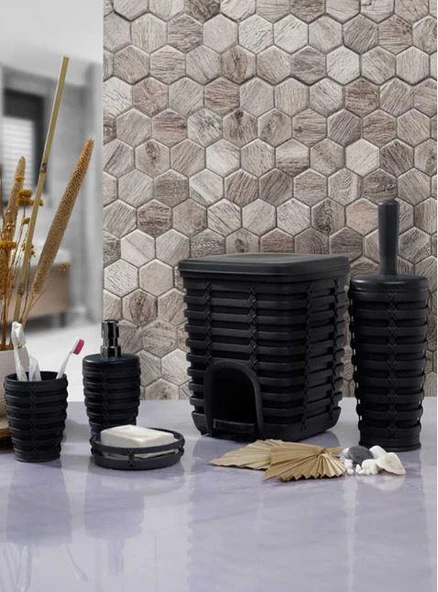 Primanova Palm Gri 5li Banyo Seti M-SAS06-07 ürün görseli 1