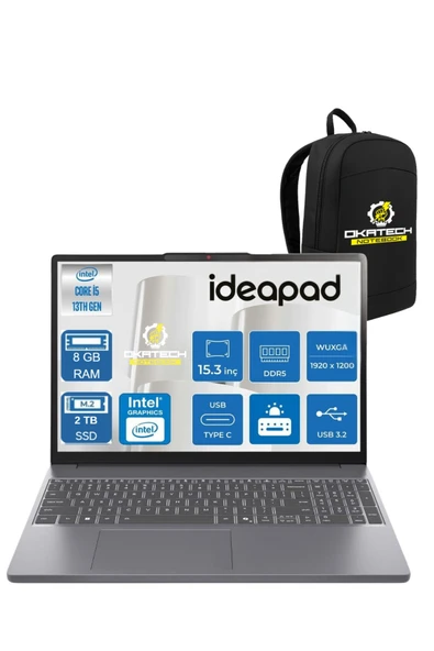 IDEAPAD SLİM 3 İ5-13420H 8 GB RAM 2 TB SSD UHD 15.3" WUXGA WİN11PRO NOTEBOOK+OKATECH ÇANTA ürün görseli 1
