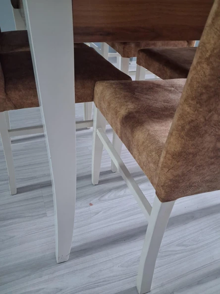 Masa Sandalye Mizan 90656 Ceviz Tabla Kırık Beyaz Ayak 6 Adet Sandalye ürün görseli 1