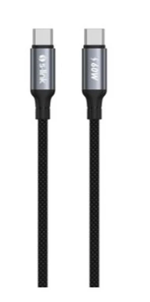 S-link Armor CC-01 60W 1.2m Type-C to Type-C PD Örgülü Metal Başlıklı Siyah Hızlı Şarj Kablosu ürün görseli 1