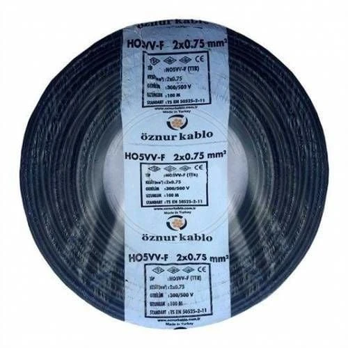 Öznur 2x0.75 mm Siyah TTR Çok Telli Kablo H05VV-F 100 METRE ürün görseli 1