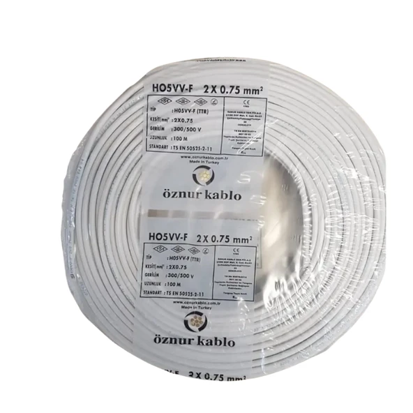 Öznur 2x0.75 mm Beyaz TTR Çok Telli Kablo H05VV-F 100 METRE ürün görseli 1