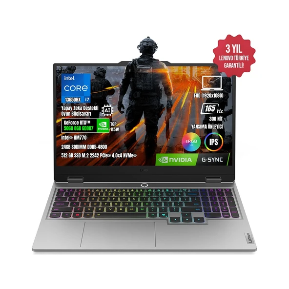 Loq 17IRX10 83JH006ETR I7-13650HX 24GB Ddr5 512GB SSD RTX5060 8gb 17.3" IPS 165Hz Freedos Taşınabilir Bilgisayar ürün görseli 1