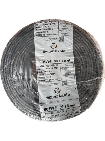 Öznur 3x1.5 mm Siyah TTR Çok Telli Kablo H05VV-F 100 METRE ürün görseli 1
