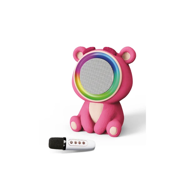Pembe Ayıcık Figürlü Mini Karaoke Hoparlör Mikrofonlu Taşınabilir Kablosuz Ses Sistemi LED Işıkl ürün görseli 1
