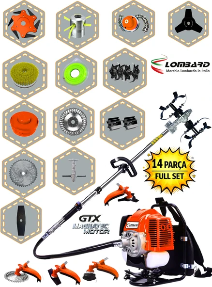 Cros LOMBARD İtaly MILANO-X14 Seri Sırt Tırpan+ Akrobat Çapalama + Toprak Eşeleme 14 Parça Tam Temizlik Seti ürün görseli 1