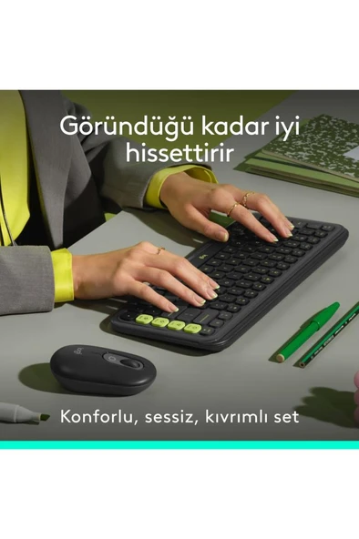 Logitech Pop Icon Combo 920-013075 Gri Kablosuz Klavye Mouse Seti Teşhir - Resim 4