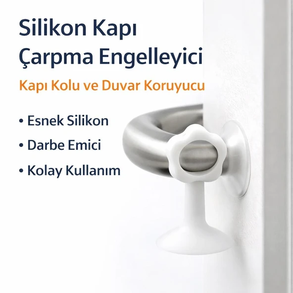 4 Lü Vantuzlu Geçmeli Kapı Kolu Stoper Set Beyaz ürün görseli 1