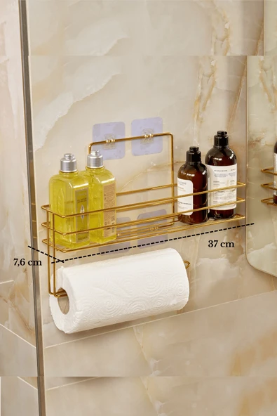 Parlak Altın Modern Banyo Rafı Yapışkanlı Duş Organizer Kağıt Havluluk ürün görseli 1
