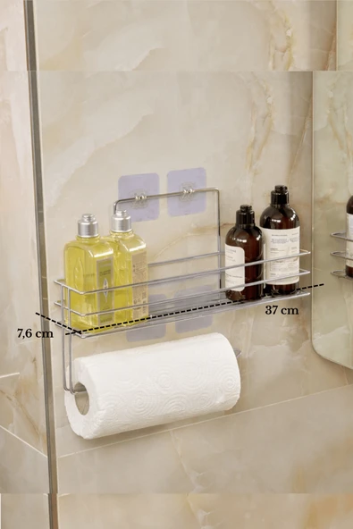 Silver Renk Modern Banyo Rafı | Çok Amaçlı Yapışkanlı Duş Organizer ve Kağıt Havluluk ürün görseli 1