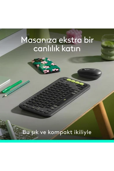 Logitech Pop Icon Combo 920-013075 Gri Kablosuz Klavye Mouse Seti Teşhir - Resim 3