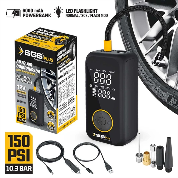 Sgs SGS5398 12V 6.0AH Şarjlı Hava Kompresörü ürün görseli 1
