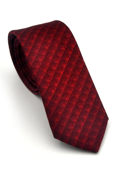 Siyah Küp Desenli Kırmızı Dokuma Kumaş Mendilli Slim Fit Kravat // SDK-2605-5 ürün görseli 1