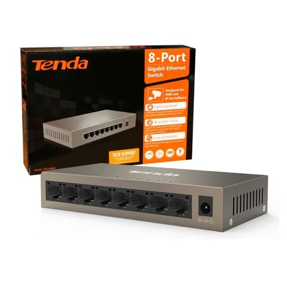 Tenda Teg1008M 8 Port 10-100-1000 Mbps Switch Metal Kasa ürün görseli 1