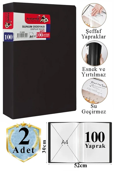 Siyah Sunum Dosyası 100 lü 2 Adet Poşet Dosyalı Katalog Dosyası 100 Poşetli Kendinden Dosya Plastik Kapaklı ürün görseli 1
