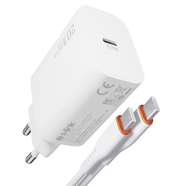 S-Link Sl-Ec62Tp Type-C 20W Pd3.0 Quick Charge Qc4.0 Kablo + Ev Şarj Adaptör ürün görseli 1