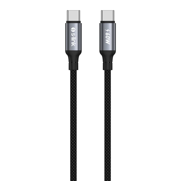 S-Link Armor Cc-01 60W 1.2 Metre Type-C To Type-C Pd Örgülü Metal Başlıklı Siyah Hızlı Şarj Kablosu ürün görseli 1