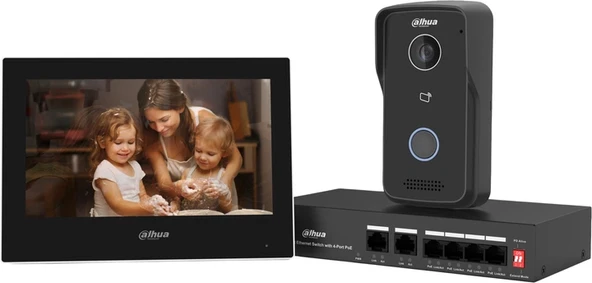 Dahua Dhi-Ktp03 İp İntercom Kit- Kutu İçeriği (Dış Ünite + 7" Tft İç Ekran + Switch) ürün görseli 1