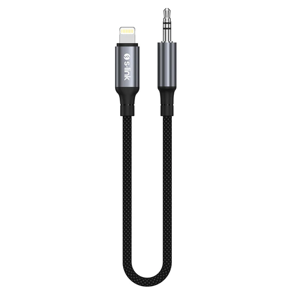 S-Link Armor Ml-01 120Cm Lightning To M Aux Örgülü Metal Başlıklı Siyah Ses Kablosu ürün görseli 1