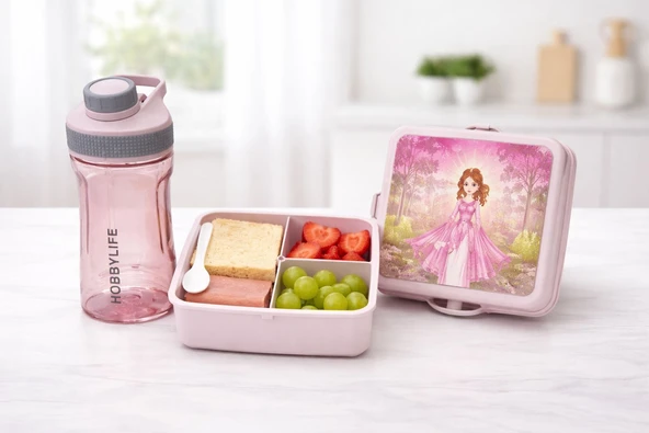 Okul Beslenme Seti: Su Matarası (530ML) ve Desenli Beslenme Kutusu ürün görseli 1