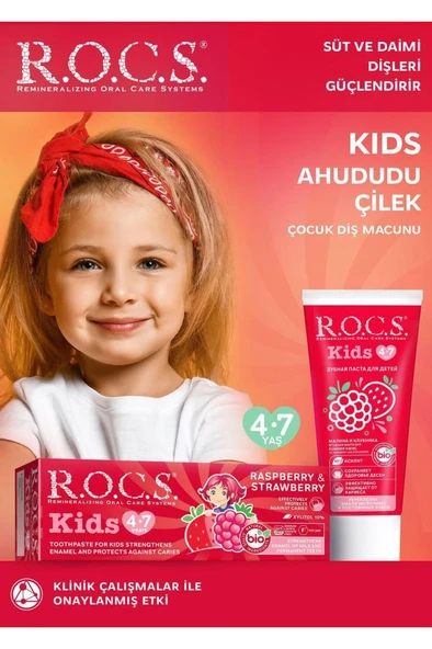 Rocs Kids 4-7 Yaş Yaz Esintisi Ahududu Çilek Tadında Çocuk Diş Macunu 35 Ml-SKT:10/2028 ürün görseli 1