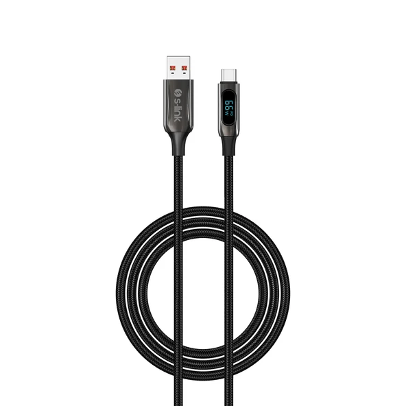 S-Link Armor Led Uc-066 66W 1 Metre Usb To Type-C Pd Örgülü Led Başlıklı Siyah Hızlı Şarj Kablosu ürün görseli 1