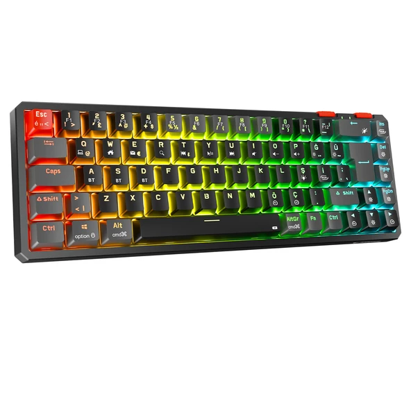 Rampage Yoru Mini Pro Siyah-Gri Bağlantı Outemu Red Swich Q Kablosuz Rgb Mekanik Oyuncu Klavyesi ürün görseli 1