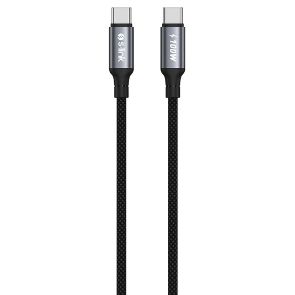 S-Link Armor Cc-0100 100W 1.2 Metre Type-C To Type-C Pd Örgülü Metal Başlıklı Siyah Hızlı Şarj Kablosu ürün görseli 1