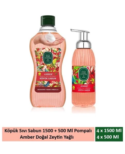 Eyüp Sabri Tuncer Amber Doğal Zeytinyağlı Köpük Sabun 1.5 LT+500 Ml x 4 Set ürün görseli 1