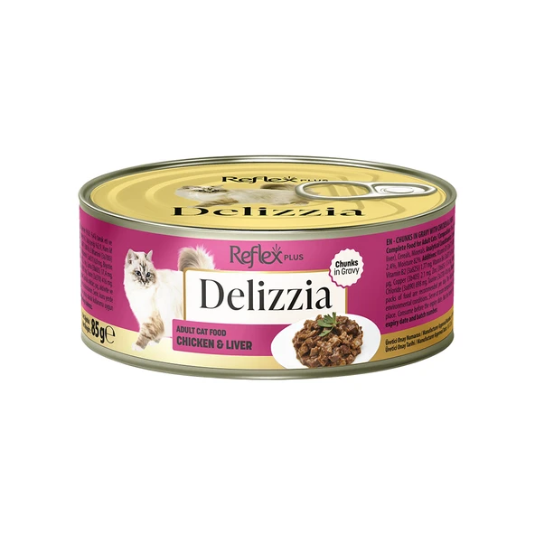Reflex Plus Delizzia Sos İçinde Parça Tavuk Etli ve Ciğerli Yetişkin Kedi Maması (85 g) ürün görseli 1