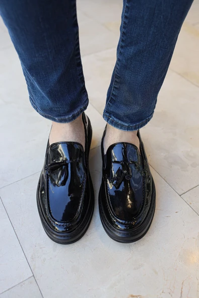 Erkek Siyah Rugan Püskül Detaylı Loafer Ayakkabı - 127 - RST Loafer-X ürün görseli 1