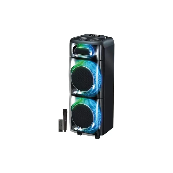 Çift 8 İnç Dev Hoparlörlü Karaoke Bluetooth Ses Sistemi Mikrofonlu Kablosuz Işıklı Kule Speaker ürün görseli 1