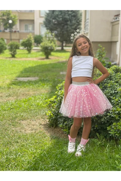Kız Çocuk Pembe- Mor Kalpli Tütü Etek ürün görseli 1