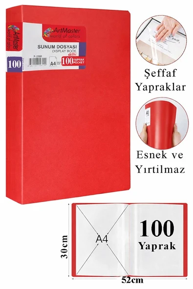 Kırmızı Sunum Dosyası 100 lü 1 Adet Poşet Dosyalı Katalog Dosyası 100 Poşetli Kendinden Dosya Plastik Kapaklı ürün görseli 1